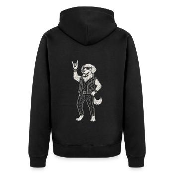 Funny Rock Music Dog Heavy Metal Retro Style - Unisex Premium Organic Zip Hoodie - black - Back - Nico (187cm)