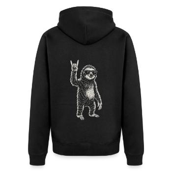 Metal Musik Lustiges Faultier Rock Musik Heavy - Unisex Premium Bio Zip Hoodie - Schwarz - Hinten - Nico (187cm)