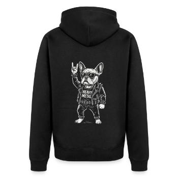 Heavy Metal Hund Rock Musik Französische Bulldogge - Unisex Premium Bio Zip Hoodie - Schwarz - Hinten - Nico (187cm)