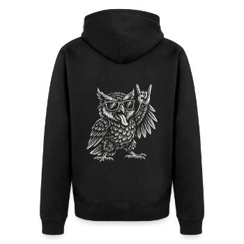 Musique rock, Hibou, Drôle, Heavy metal, Ambiance rétro - Veste à capuche bio Premium Unisexe - noir - Dos - Nico (187cm)