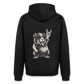 Guinea Pig Rock Music Funny Heavy Metal Retro - Unisex Premium Organic Zip Hoodie - black - Back - Nico (187cm)