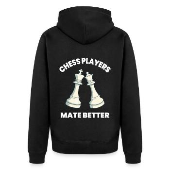 Schach Spieler Mate Besser Brettspiel - Unisex Premium Bio Zip Hoodie - Schwarz - Hinten - Nico (187cm)
