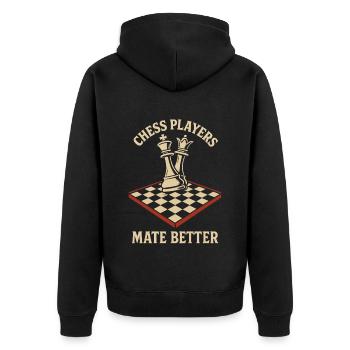 Schachspieler Mate Besser Lustig Schachliebhaber - Unisex Premium Bio Zip Hoodie - Schwarz - Hinten - Nico (187cm)