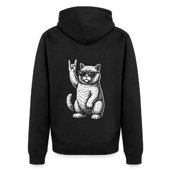 Rock Musik Lustiges Retro Heavy Metal Katzen - Unisex Premium Bio Zip Hoodie - Schwarz - Hinten - Nico (187cm)