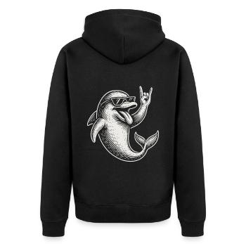 Metall Musik Rock Lustiger Delphin Heavy Metal - Unisex Premium Bio Zip Hoodie - Schwarz - Hinten - Nico (187cm)