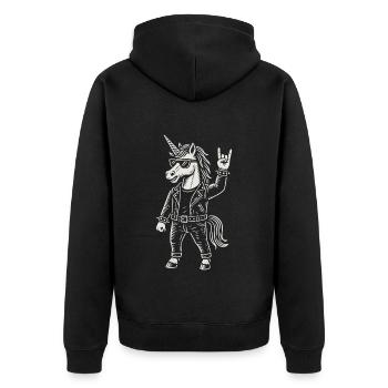 Rockmusik Einhorn Lustig Heavy Metal Mann Frau - Unisex Premium Bio Zip Hoodie - Schwarz - Hinten - Nico (187cm)