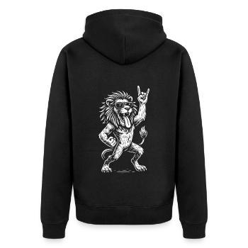 Rock Musik Lion Metal Musik Lustig Heavy Metal - Unisex Premium Bio Zip Hoodie - Schwarz - Hinten - Nico (187cm)