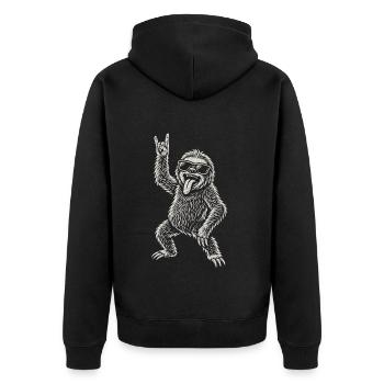 Lustige Rockmusik Faultier Heavy Metal Vibes - Unisex Premium Bio Zip Hoodie - Schwarz - Hinten - Nico (187cm)