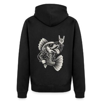 Rockmusik Lustige Fische Metallmusik Goldfisch - Unisex Premium Bio Zip Hoodie - Schwarz - Hinten - Nico (187cm)