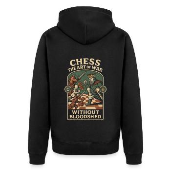 Schach Die Kunst Des Krieges Ohne Blutvergießen - Unisex Premium Bio Zip Hoodie - Schwarz - Hinten - Nico (187cm)