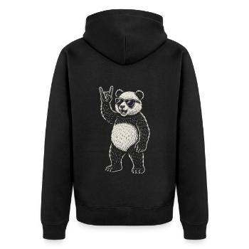Panda Rock Musik Heavy Metal Lustige Vibes - Unisex Premium Bio Zip Hoodie - Schwarz - Hinten - Nico (187cm)
