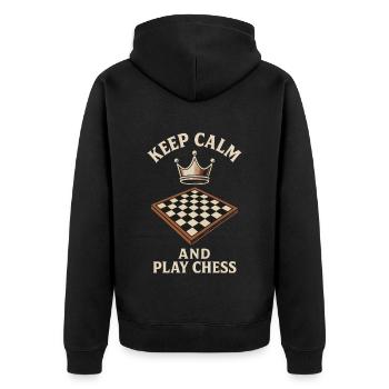 Keep Calm And Play Chess Board Game Design - Unisex Premium Organic Zip Hoodie - black - Back - Nico (187cm)