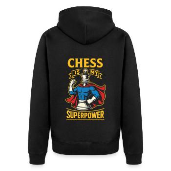 Schach Ist Meine Superkraft Lustiger Schachspieler - Unisex Premium Bio Zip Hoodie - Schwarz - Hinten - Nico (187cm)