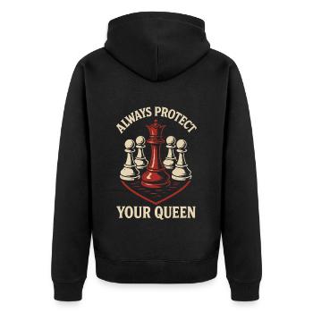 Schütze Immer Deine Dame Schachspieler - Unisex Premium Bio Zip Hoodie - Schwarz - Hinten - Nico (187cm)