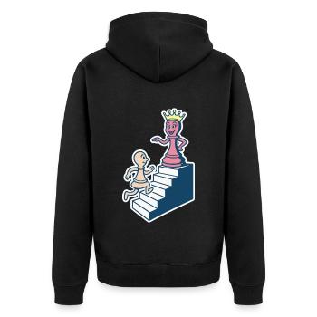 Schachspieler Bauer Trifft Dame Schachliebhaber - Unisex Premium Bio Zip Hoodie - Schwarz - Hinten - Nico (187cm)