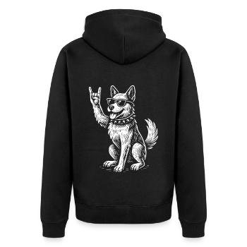 Rockmusik Lustig Heavy Metal Retro Hund - Unisex Premium Bio Zip Hoodie - Schwarz - Hinten - Nico (187cm)