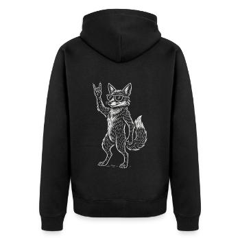 Rockmusik Metal Musik Lustiger Fuchs Heavy Metal - Unisex Premium Bio Zip Hoodie - Schwarz - Hinten - Nico (187cm)