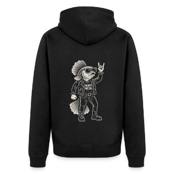Heavy Metal Fisch Rockmusik Lustiger Goldfisch - Unisex Premium Bio Zip Hoodie - Schwarz - Hinten - Nico (187cm)