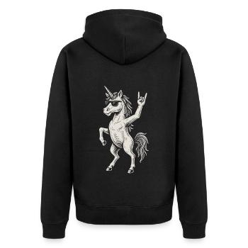 Unicorn Rock Music Funny Heavy Metal Retro Vibes - Unisex Premium Organic Zip Hoodie - black - Back - Nico (187cm)