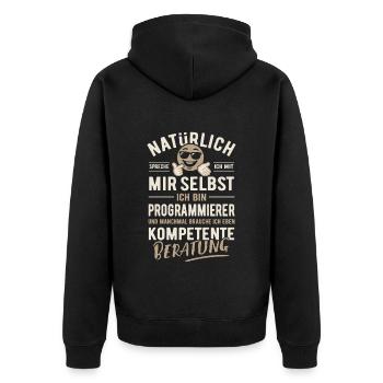 Natürlich sprech ich mit mir selbst, Programmierer - Unisex Premium Bio Zip Hoodie - Schwarz - Hinten - Nico (187cm)