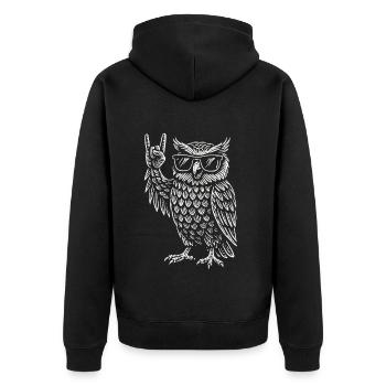 Rockmusik Eule Lustig Heavy Metal Retro - Unisex Premium Bio Zip Hoodie - Schwarz - Hinten - Nico (187cm)