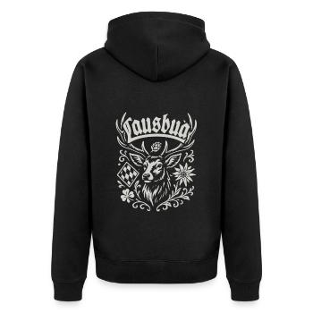 Lausbua - Festzelt, Bier und Gaudi - Unisex Premium Bio Zip Hoodie - Schwarz - Hinten - Nico (187cm)