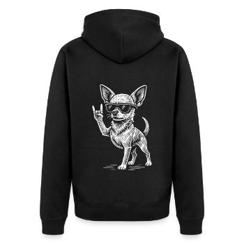 Chihuahua Rock Musik Metal Vibes Lustiger Hund - Unisex Premium Bio Zip Hoodie - Schwarz - Hinten - Nico (187cm)
