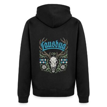 Lausbua Hirsch - Festzelt, Bier und Gaudi - Unisex Premium Bio Zip Hoodie - Schwarz - Hinten - Nico (187cm)