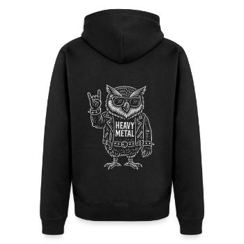 Heavy Metal Eule Rock Musik Lustig Retro - Unisex Premium Bio Zip Hoodie - Schwarz - Hinten - Nico (187cm)