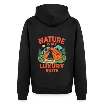 La nature est ma suite de luxe Camping Funny Camp - Veste à capuche bio Premium Unisexe - noir - Dos - Nico (187cm)