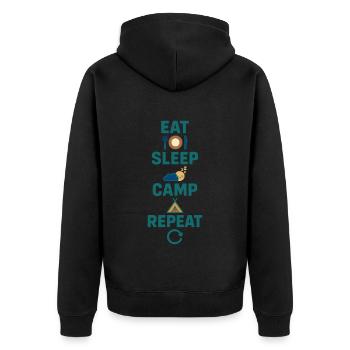 Eat Sleep Camp Repeat Lustiges Camping-abenteuer - Unisex Premium Bio Zip Hoodie - Schwarz - Hinten - Nico (187cm)