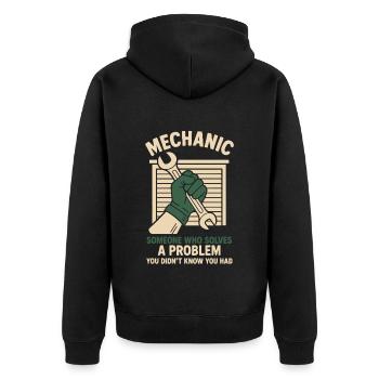 Mechanic Problem Solver Garage Funny Saying - Unisex Premium Organic Zip Hoodie - black - Back - Nico (187cm)