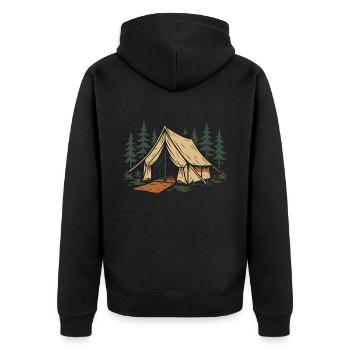 Funny camping adventure tent forest - Unisex Premium Organic Zip Hoodie - black - Back - Nico (187cm)