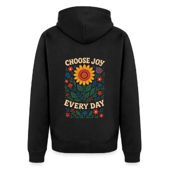 Wähle Freude Jeden Tag Achtsamkeit Affirmation - Unisex Premium Bio Zip Hoodie - Schwarz - Hinten - Nico (187cm)