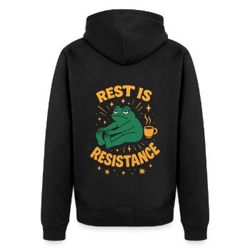 Calmness is resistance mindfulness affirmation - Unisex Premium Organic Zip Hoodie - black - Back - Nico (187cm)