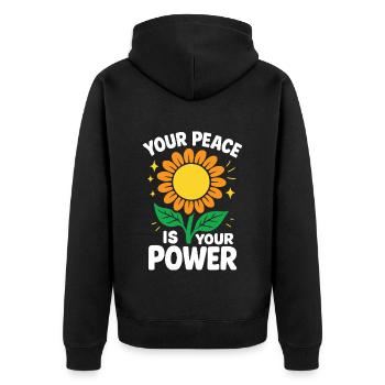 Affirmation Dein Frieden Ist Deine Kraft - Unisex Premium Bio Zip Hoodie - Schwarz - Hinten - Nico (187cm)
