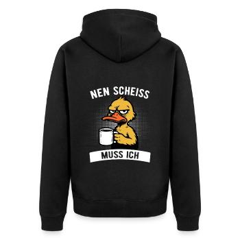 Freche Ente - Nen Scheiß muss ich - Kaffee - Unisex Premium Bio Zip Hoodie - Schwarz - Hinten - Nico (187cm)