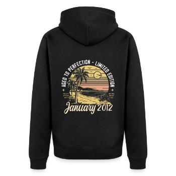 2012 Geburtstag Januar 2012 - Geschenk Januar 2012 - Unisex Premium Bio Zip Hoodie - Schwarz - Hinten - Nico (187cm)