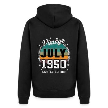 Retro 75 Years Old Vintage July 1950 75th Birthday - Unisex Premium Organic Zip Hoodie - black - Back - Nico (187cm)