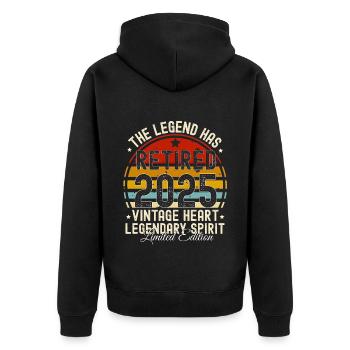 Legende hat sich zurückgezogen 2025 JAHRGANG RUHESTAND 2025 - Unisex Premium Bio Zip Hoodie - Schwarz - Hinten - Nico (187cm)