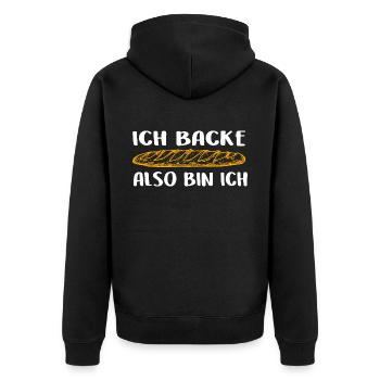 Ich backe also bin ich Brot backen ist mein Hobby - Unisex Premium Bio Zip Hoodie - Schwarz - Hinten - Nico (187cm)