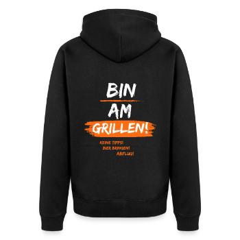 Bin am Grillen - Unisex Premium Bio Zip Hoodie - Schwarz - Hinten - Nico (187cm)