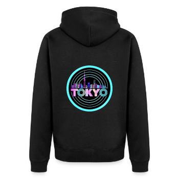 Tokyo Skyline1980's Synthwave Retro Neon Tee - Unisex Premium Organic Zip Hoodie - black - Back - Nico (187cm)