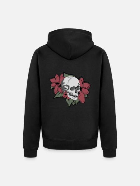 Skull in flowers - Unisex Premium Organic Zip Hoodie - black