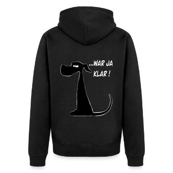 Lustiger Comic Hund mit lustigem Spruch - Unisex Premium Bio Zip Hoodie - Schwarz - Hinten - Nico (187cm)