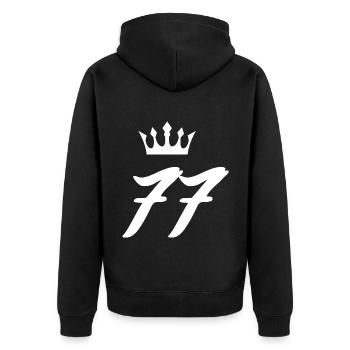 77 Zahl Krone - Unisex Premium Bio Zip Hoodie - Schwarz - Hinten - Nico (187cm)