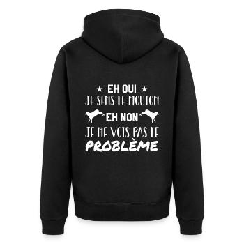 Ich rieche die Schafe - nein, ich sehe das Problem nicht - Unisex Premium Bio Zip Hoodie - Schwarz - Hinten - Nico (187cm)