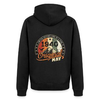 May 1940 Vintage Born In May 1940 Anniversary - Unisex Premium Organic Zip Hoodie - black - Back - Nico (187cm)