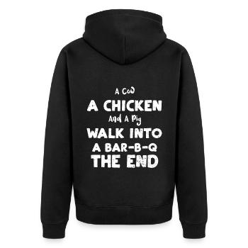 A Cow A Chicken And A Pig Walk I... - Unisex Premium Bio Zip Hoodie - Schwarz - Hinten - Nico (187cm)
