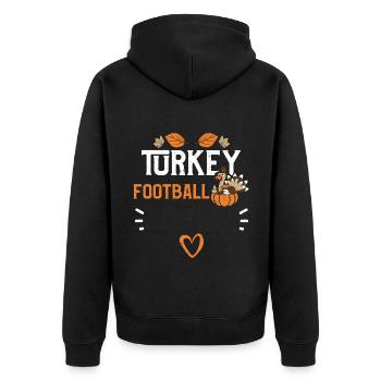 Turkey Football - Thanksgiving - Unisex Premium Bio Zip Hoodie - Schwarz - Hinten - Nico (187cm)